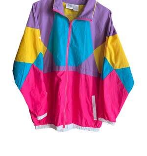 Funny Guy Creation Retro 80s 90s Color Block Neon Windbreaker Jacket